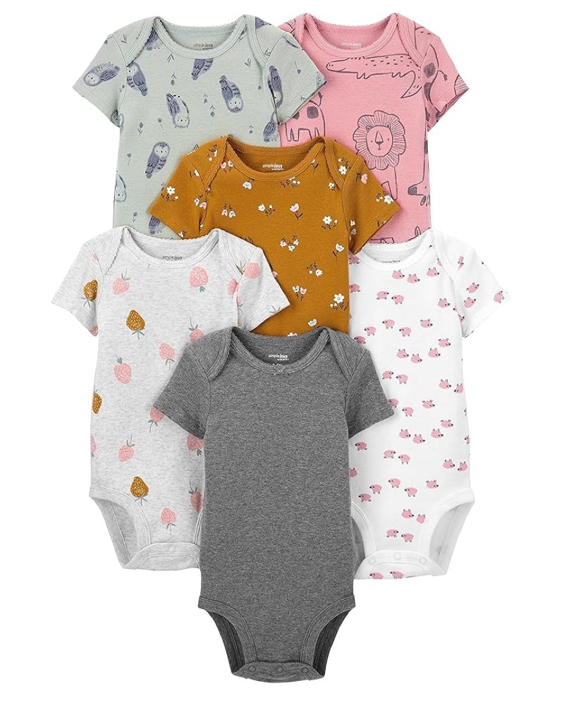 Set 6 Bodies Manga Corta Diseño Buhos y Fresas