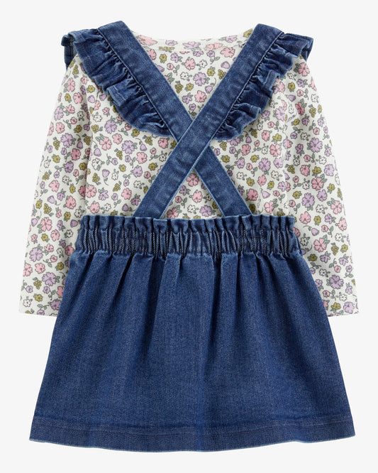 Vestido 3 Piezas Jardinera Tipo Jean