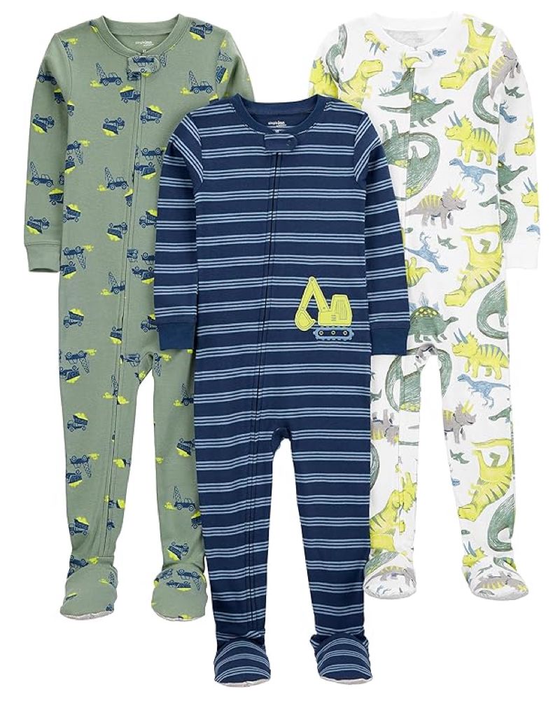 3 Pijamas en Algodón Diseño Retro y Dino