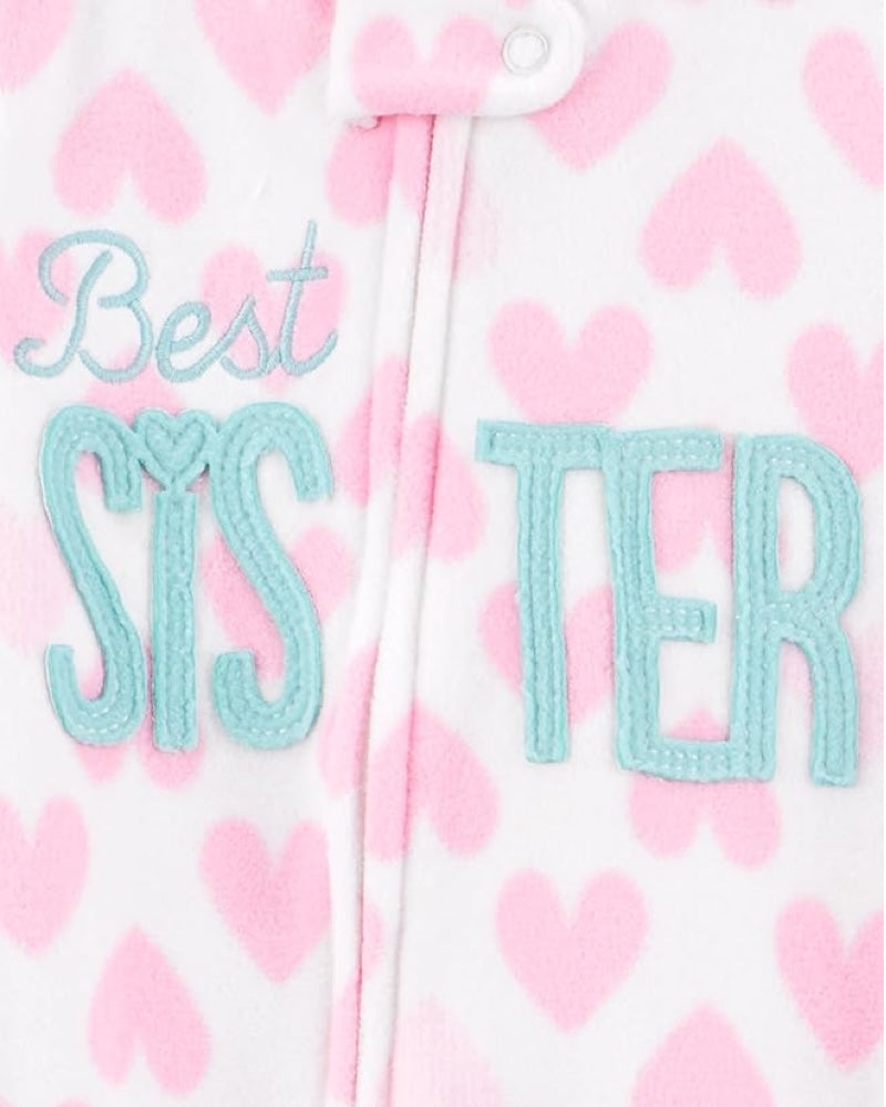 3 Pijamas en Fleece Diseño Corazones y Pandas