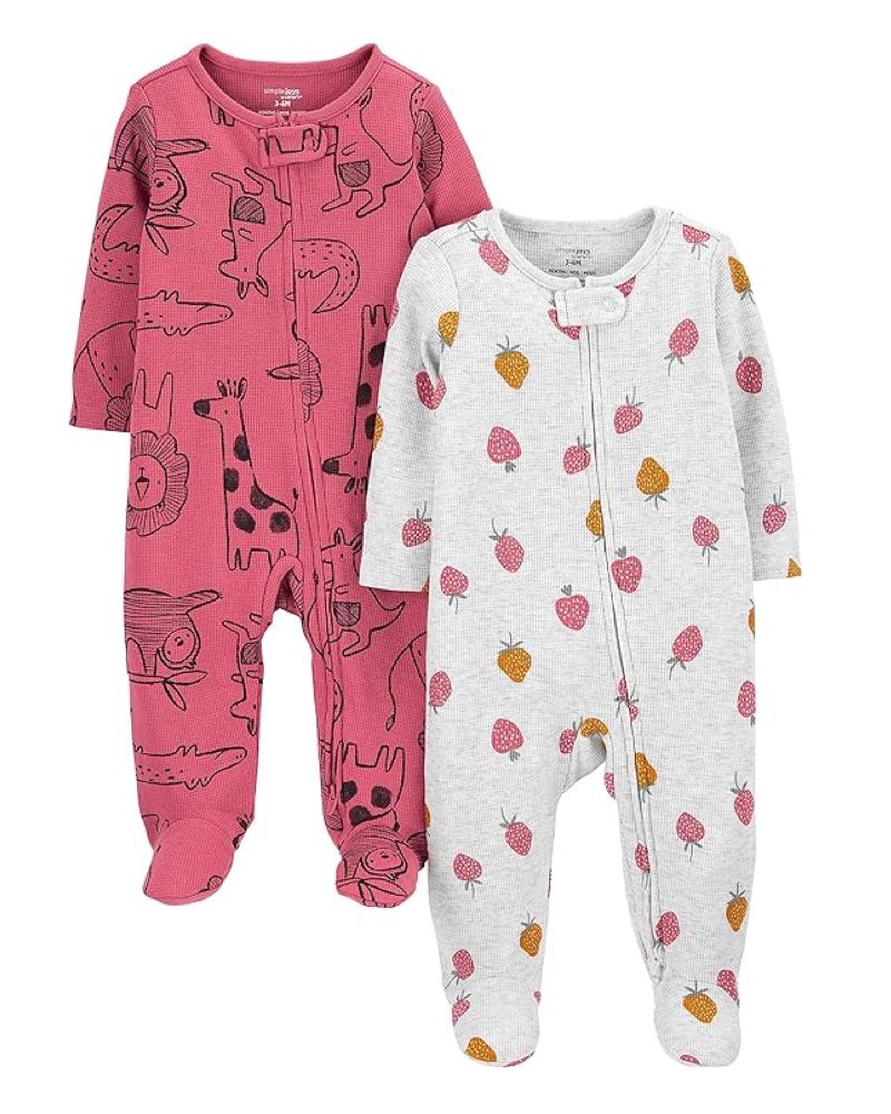 2 Pijamas en Algodón Térmico Diseño Jirafas y Fresas