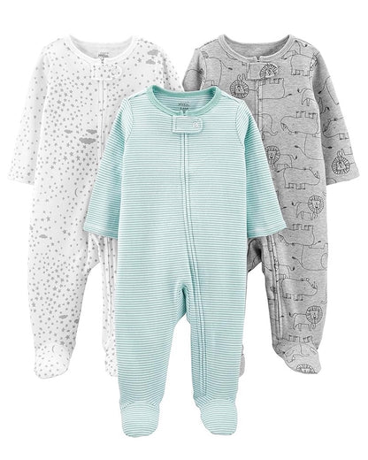 3 Pijamas en Algodón Diseño Estrellas y Animales