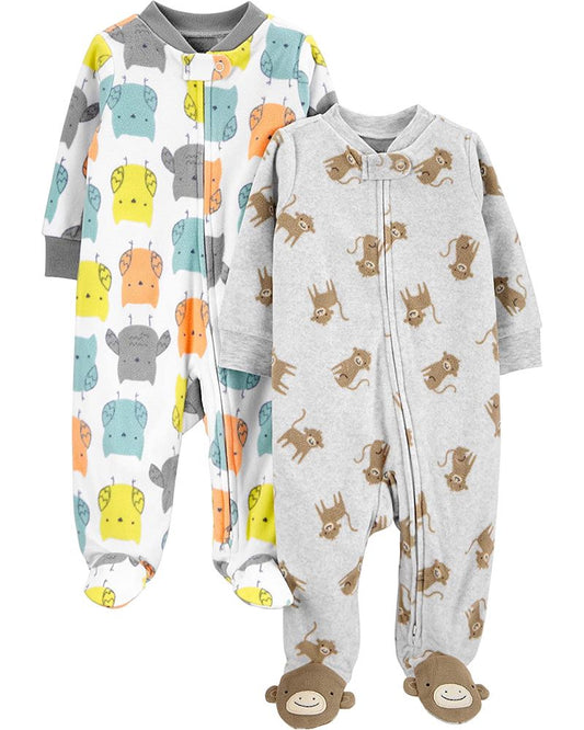 2 Pijamas en Fleece Diseño Monky