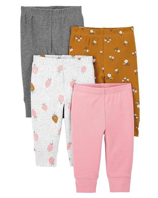 Set 4 Pantalones Diseño Flores y Fresas