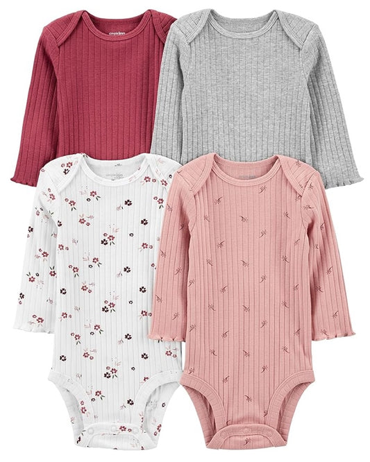 Set 4 Bodies Manga Larga Diseño Colores y Flores