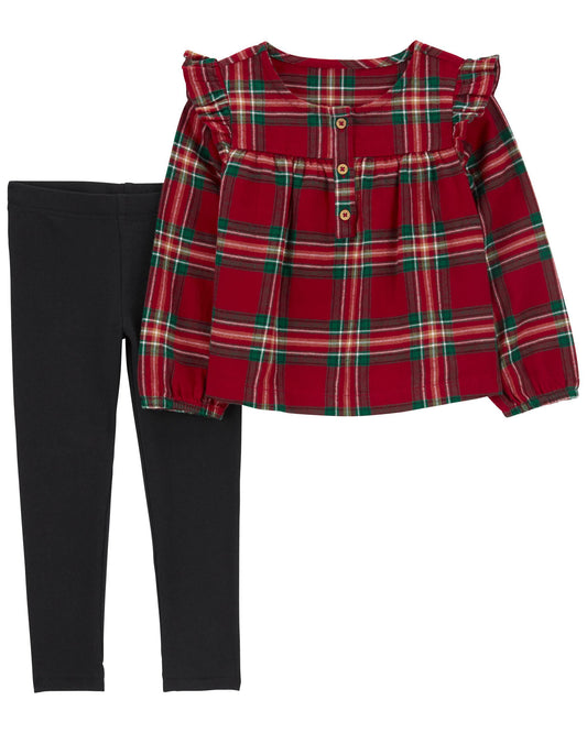 Conjunto 2 Piezas Blusa Escocés Roja