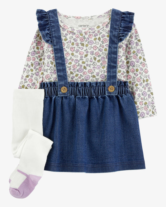 Vestido 3 Piezas Jardinera Tipo Jean