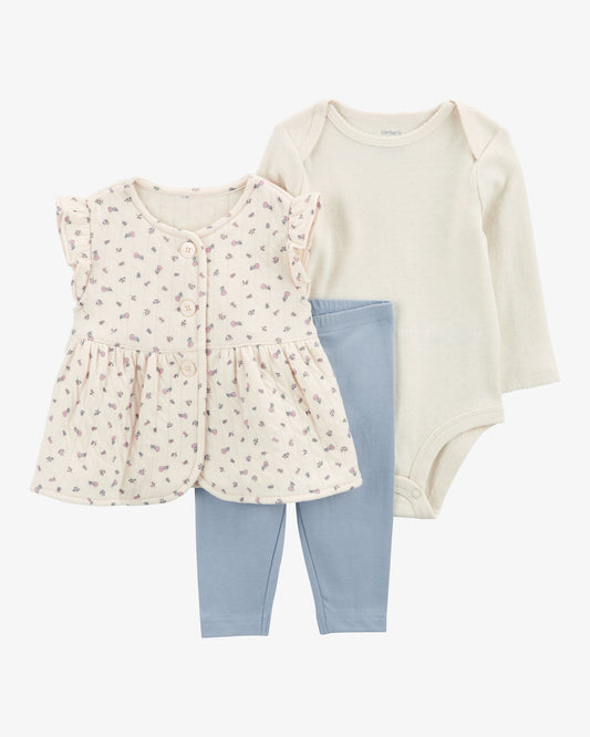 Conjunto 3 Piezas Chaleco Acolchado Floral