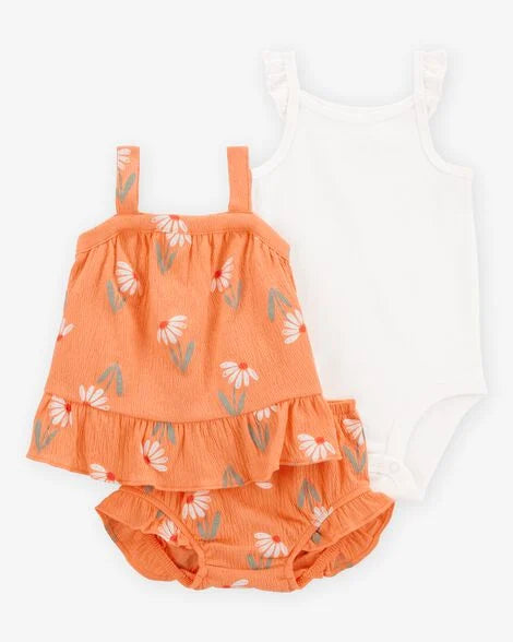 Conjunto 3 Piezas Playero Diseño Floral