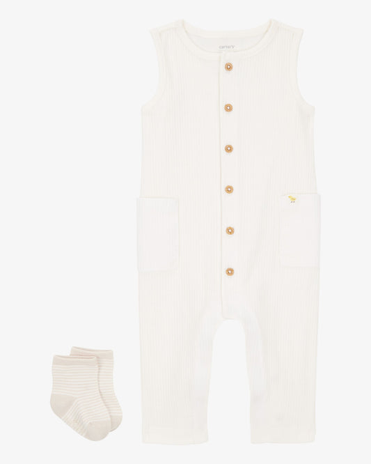 Conjunto 2 Piezas Enterizo y Medias Blanco