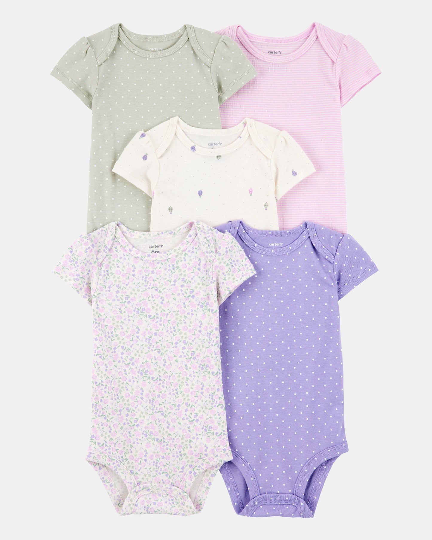 Set 5 Bodies Manga Corta Diseño Floral Polka Dot
