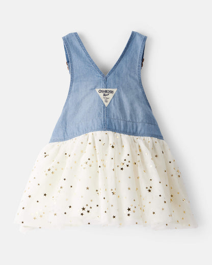 Vestido en Jean Con Tutu de Estrellas Doradas
