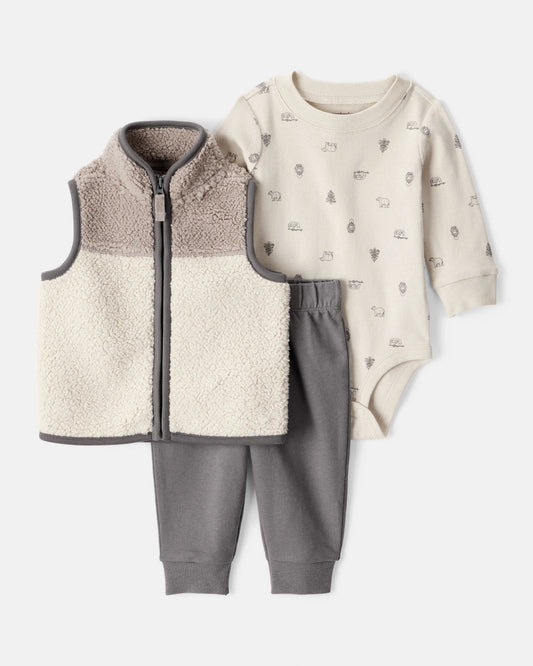 Conjunto 3 Piezas Chaleco en Sherpa Oso