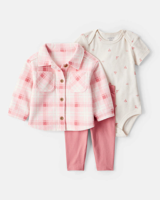 Conjunto 3 Piezas Chaqueta Escocés Rosa