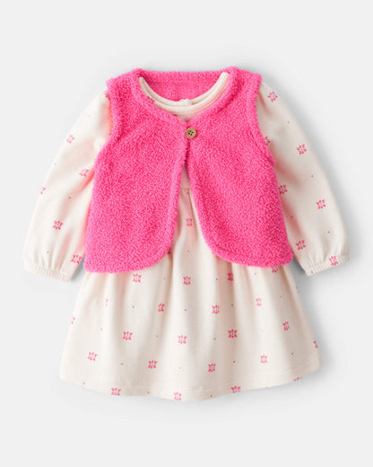 Vestido 2 Piezas Diseño Floral con Chaleco Sherpa