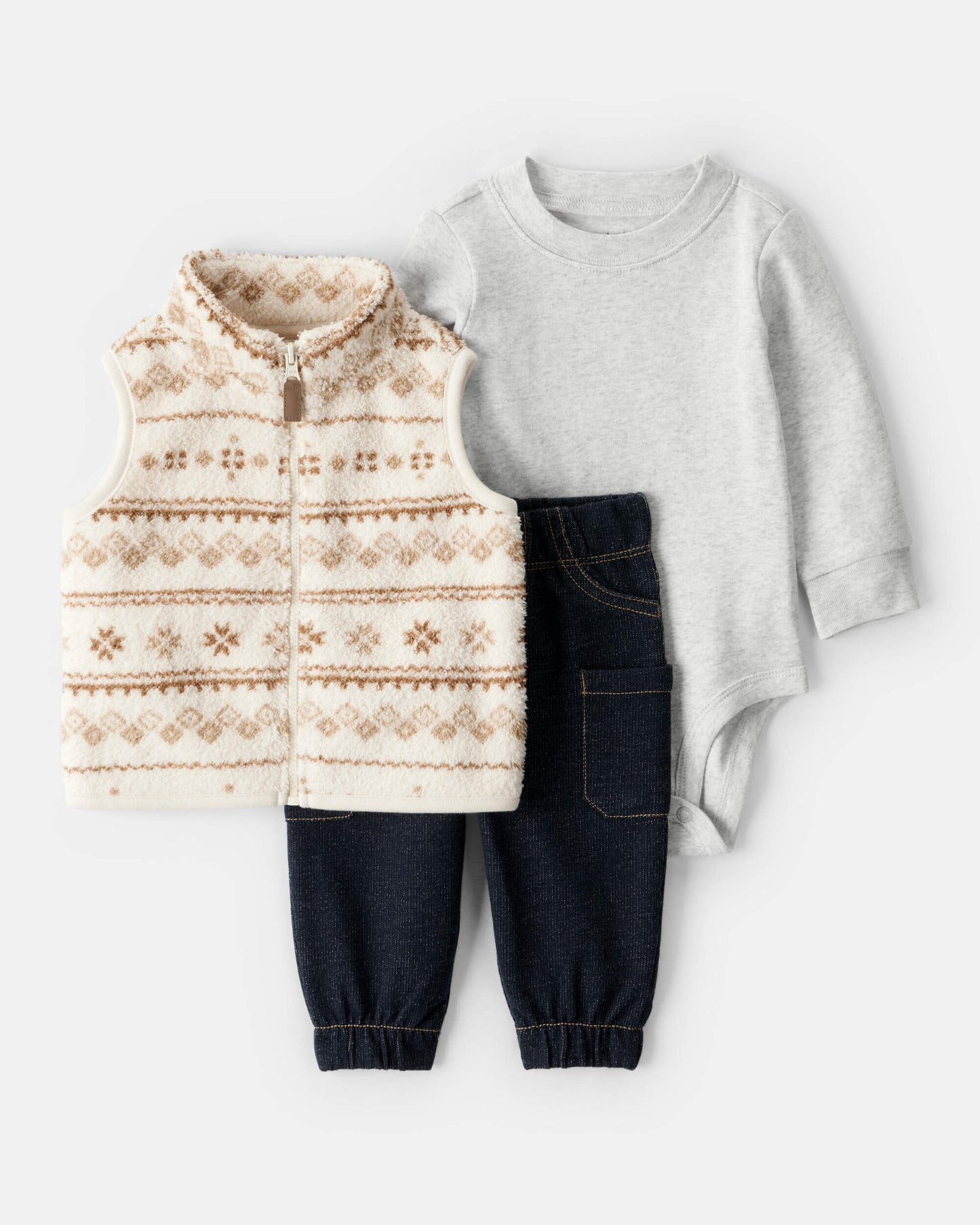 Conjunto 3 Piezas Chaleco en Sherpa Khaki