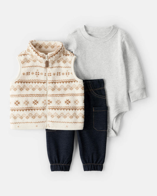 Conjunto 3 Piezas Chaleco en Sherpa Khaki