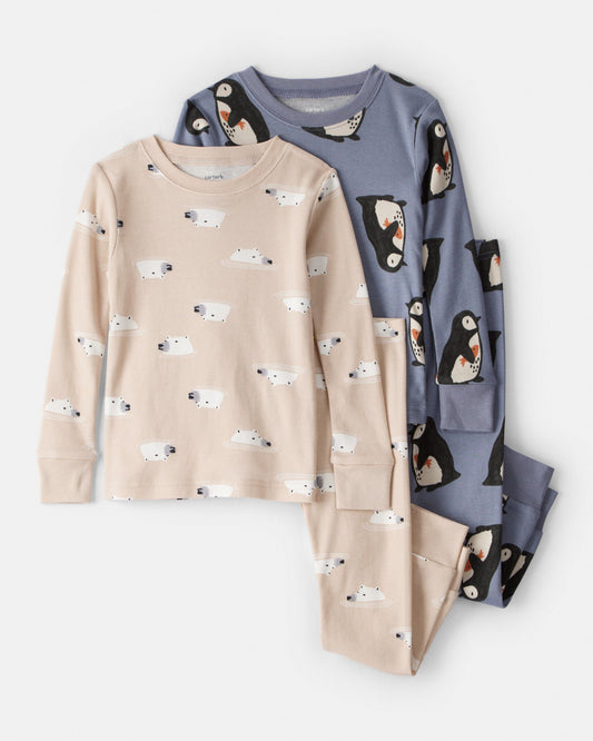 Pijama 4 Piezas en Algodón Diseño Penguin & Polar Bear