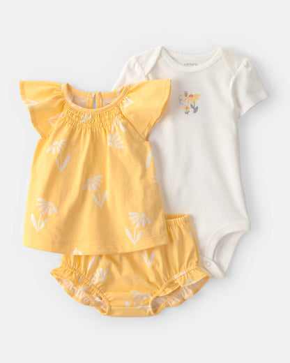 Conjunto 3 Piezas Diseño Floral Yellow/White