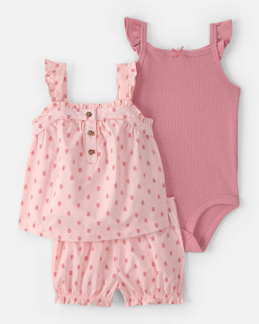 Conjunto 3 Piezas Diseño Floral Pink