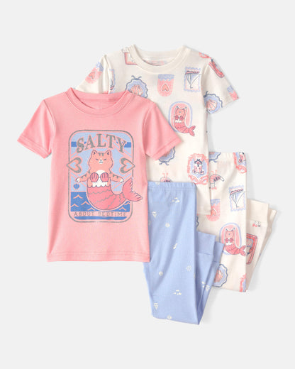 Pijama 4 Piezas en Algodón Diseño Mermaid