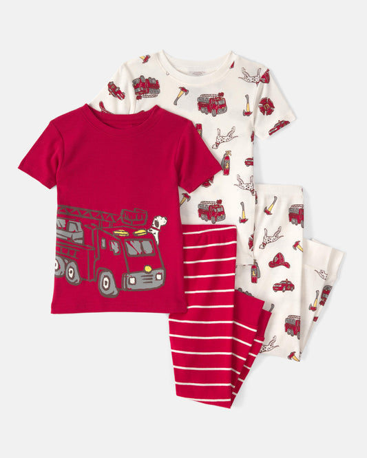Pijama 4 Piezas en Algodón Diseño Firetruck