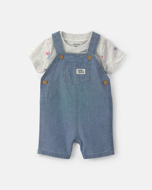 Conjunto 2 Piezas Overol Corto Azul