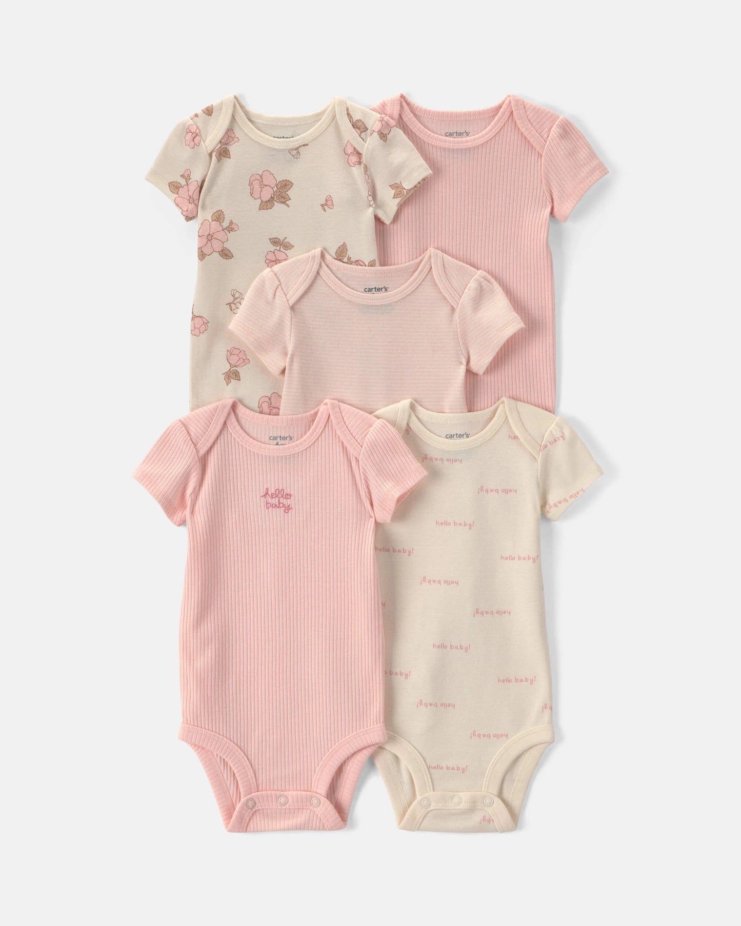 Set 5 Bodies Manga Corta Diseño Pink/Ivory