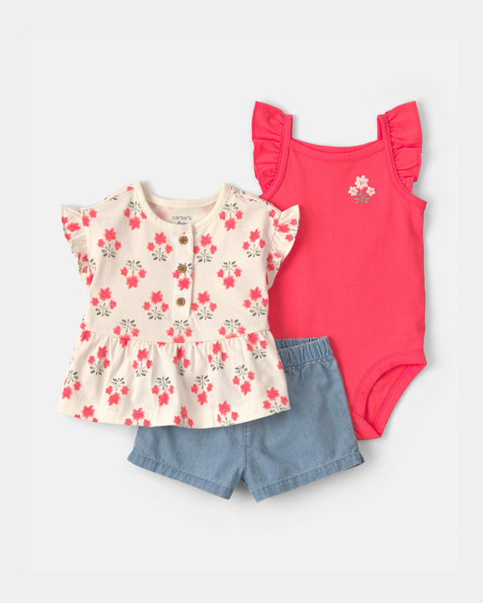 Conjunto 3 Piezas Corto Diseño Floral