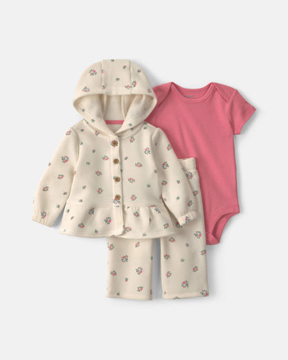 Conjunto 3 Piezas Chaqueta Floral Fleece