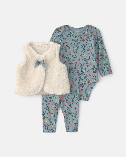Conjunto 3 Piezas Chaleco en Sherpa Floral