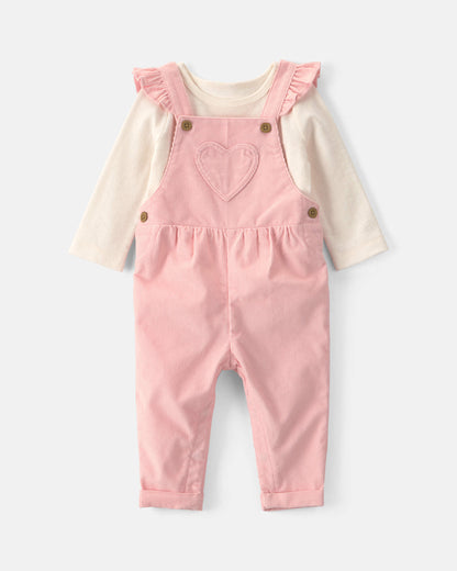 Conjunto 2 Piezas Overol Pana Heart Pink