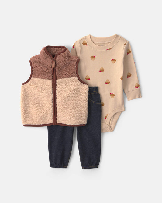 Conjunto 3 Piezas Chaleco en Sherpa Bellotas