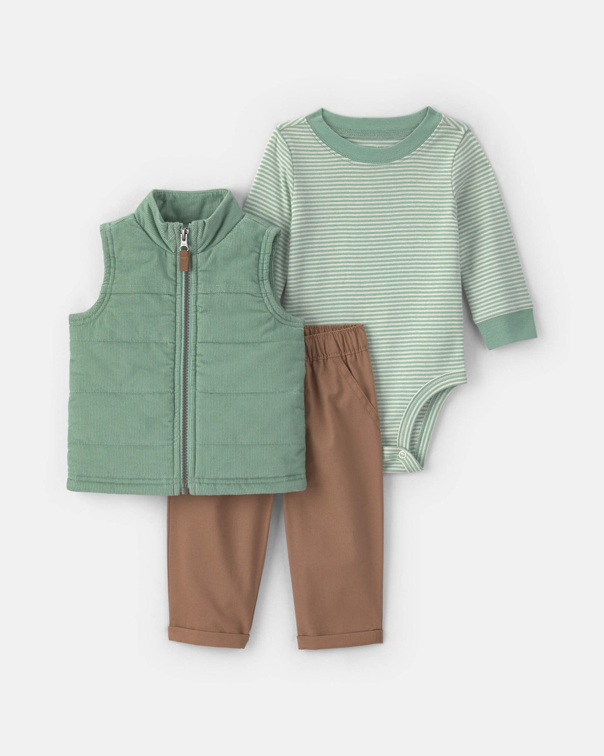 Conjunto 3 Piezas Chaleco de Pana Green/Brown