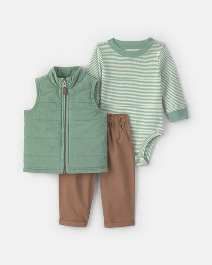 Conjunto 3 Piezas Chaleco de Pana Green/Brown