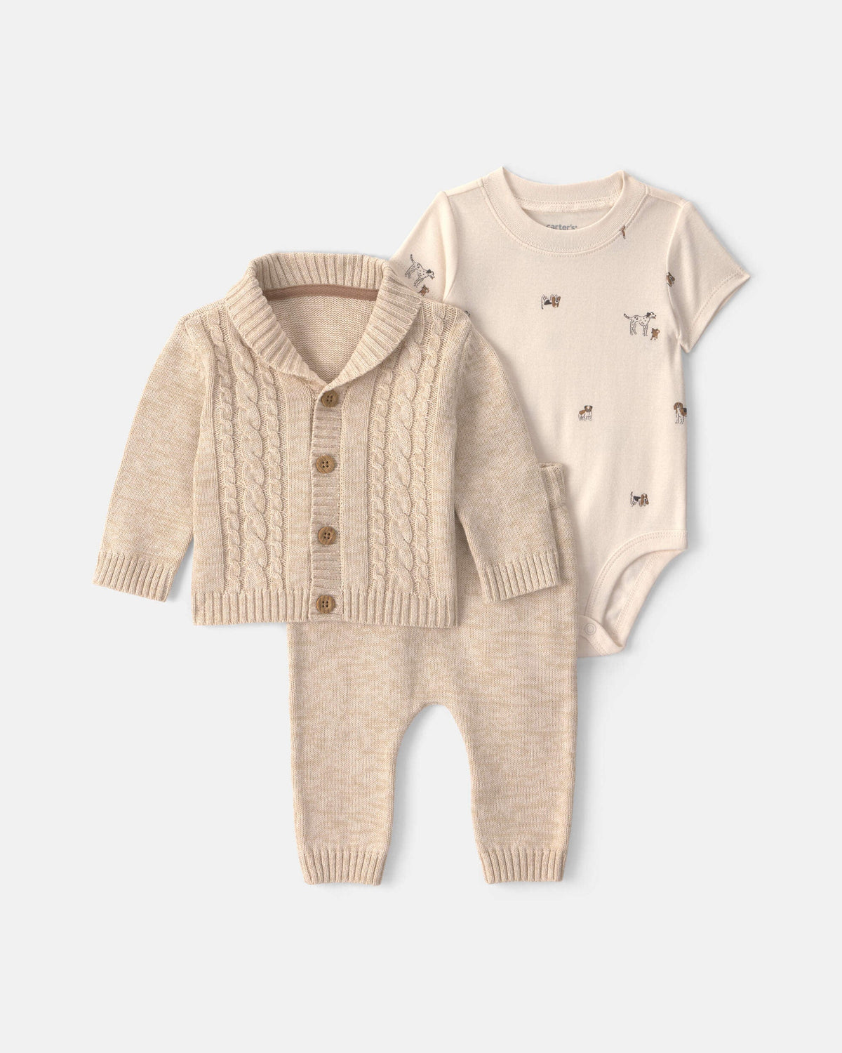 Conjunto 3 Piezas Tejido Algodón Cream