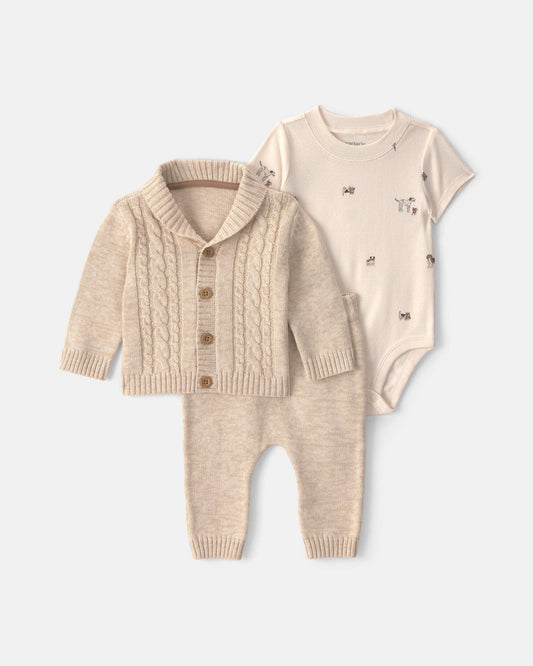 Conjunto 3 Piezas Tejido Algodón Cream