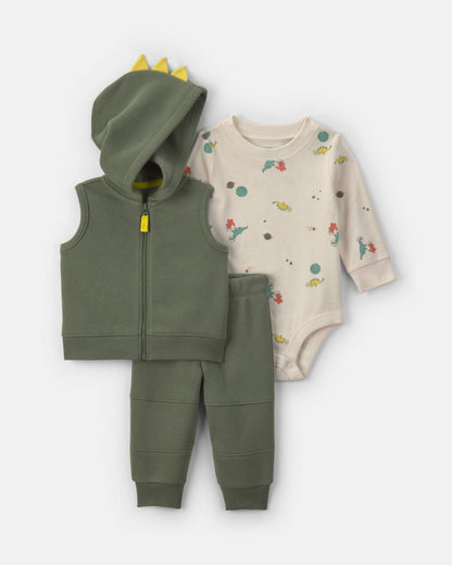 Conjunto 3 Piezas Chaleco Dinosaur Fleece