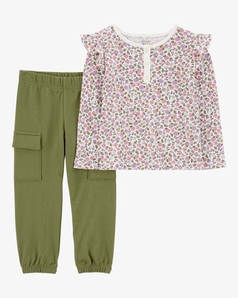 Conjunto 2 Piezas Blusa Floral Termal Verde