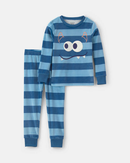 Pijama 2 Piezas en Terciopelo Diseño Monster Striped