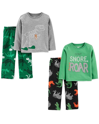 Pijama 4 Piezas en Fleece Diseño Dino