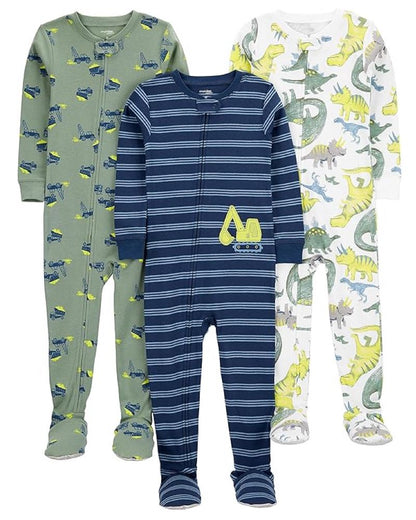 3 Pijamas en Algodón Diseño Retro y Dino