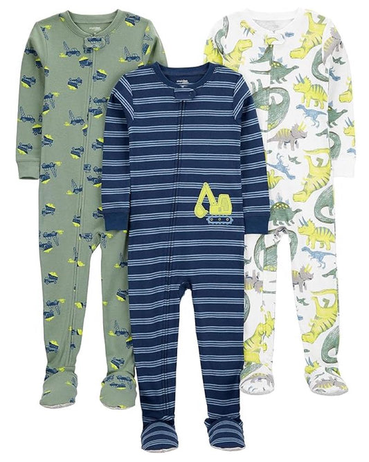 3 Pijamas en Algodón Diseño Retro y Dino