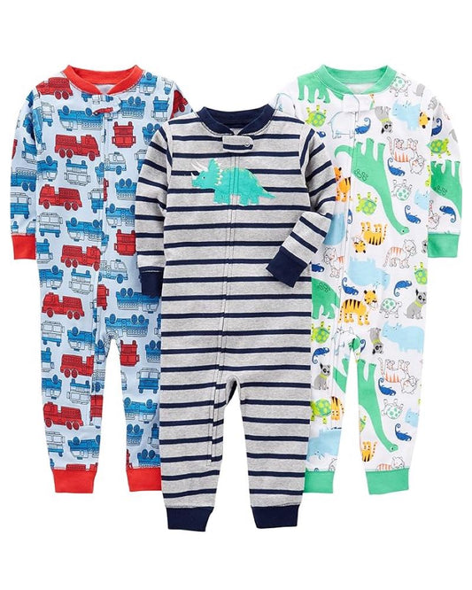 3 Pijamas en Algodón Diseño Dino y Carritos