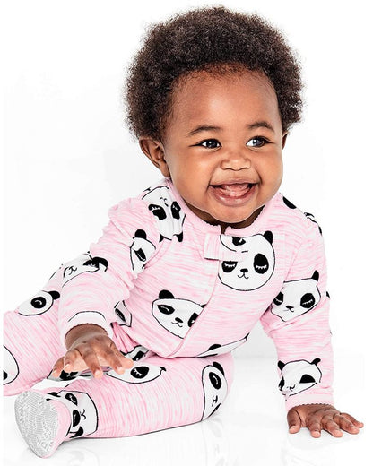 3 Pijamas en Fleece Diseño Corazones y Pandas