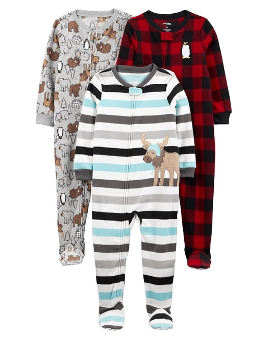 3 Pijamas en Fleece Diseño Reno