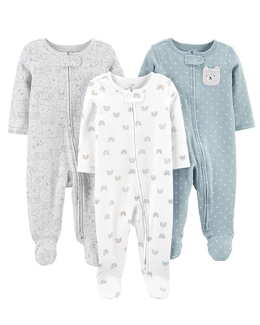 3 Pijamas en Algodón Diseño Osos y Arcoiris