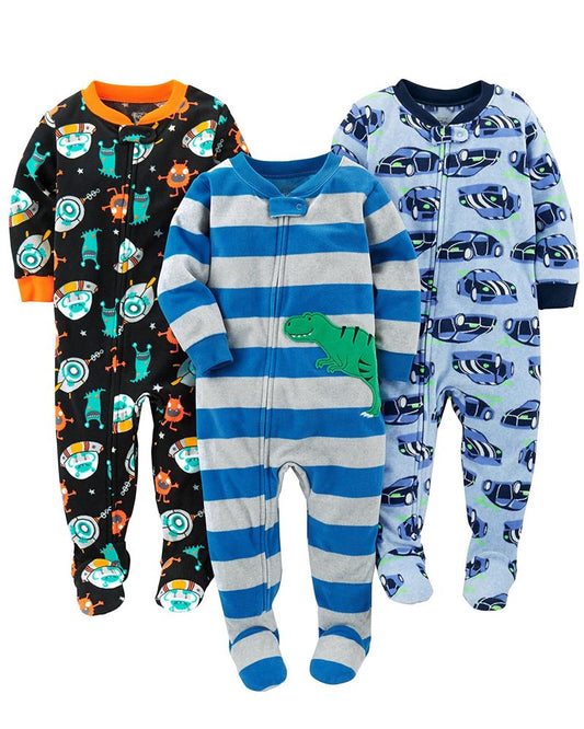 3 Pijamas en Fleece Diseño T-Rex