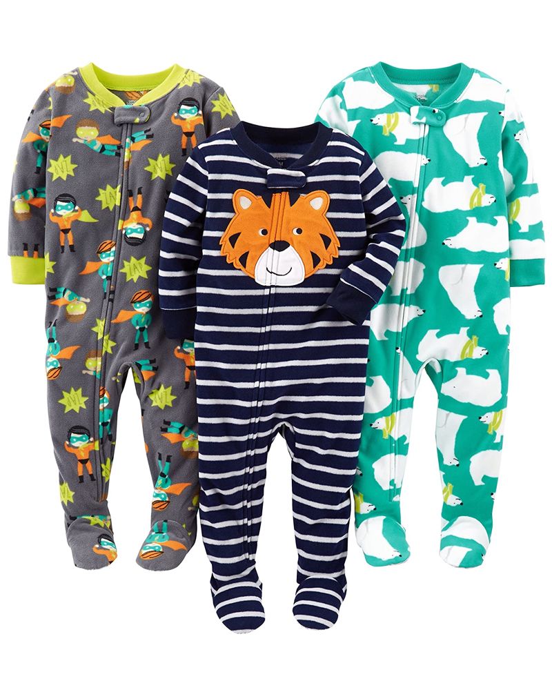 3 Pijamas en Fleece Diseño Tigre